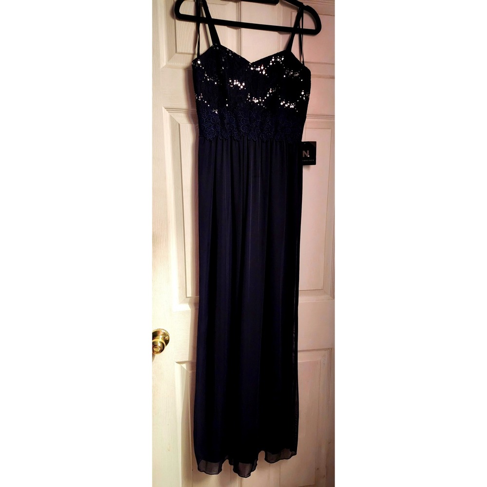 IN San‎ Francisco Navy Blue Lace Sequin Embellished Maxi Dress Size 5